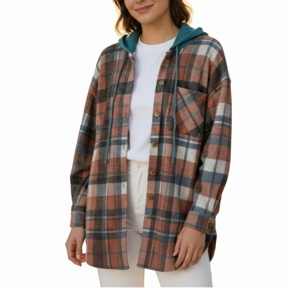 7th Ray Plaid Flannel Hoodie XL NWT